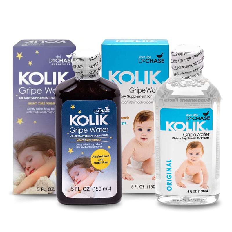 Dr. Chase Kolik Gripe Water Bundle - Nighttime & All-Day Baby Colic Relief - Gripe Water for Babies & Infants - Baby Gas Relief for Cramps, Stomach Discomfort & Hiccups - 2 Pack